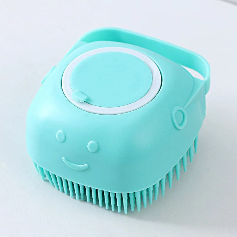 Pet Grooming Bath Massage Brush with Soap and Shampoo Dispenser Soft Silicone Bristle for Long Short Haired Dogs Cats Shower