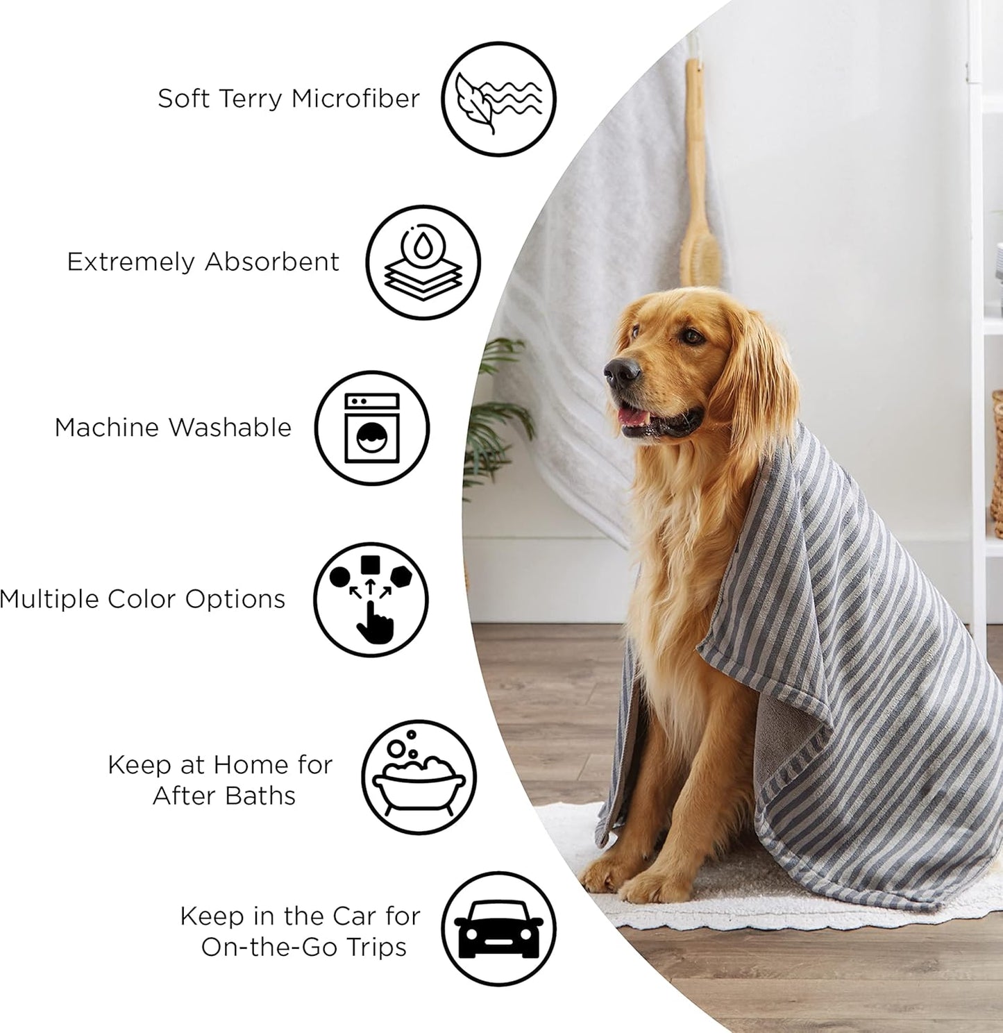 Bone Dry Pet Grooming, Embroidered Microfiber Towel Drying Collection, 15x30,Pet towels
