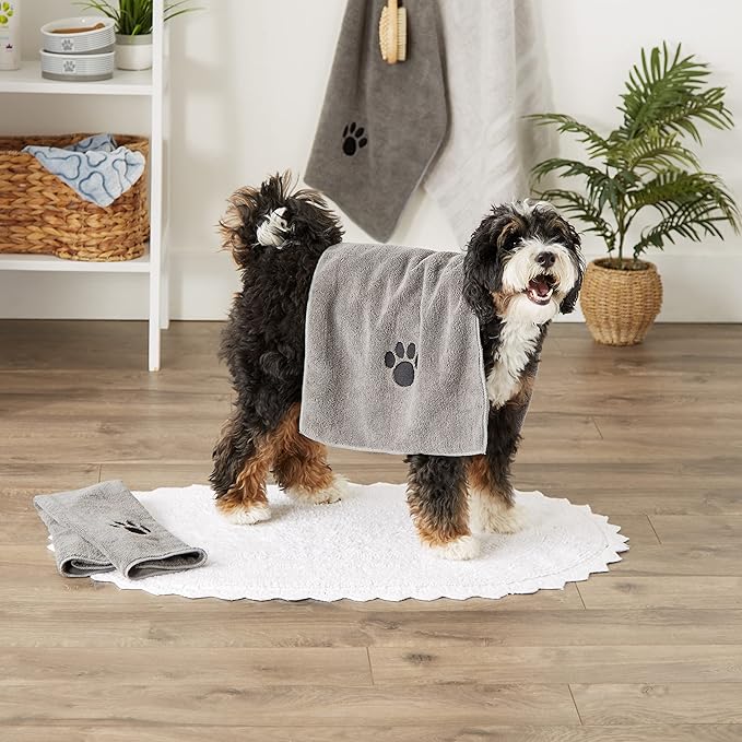 Bone Dry Pet Grooming, Embroidered Microfiber Towel Drying Collection, 15x30,Pet towels