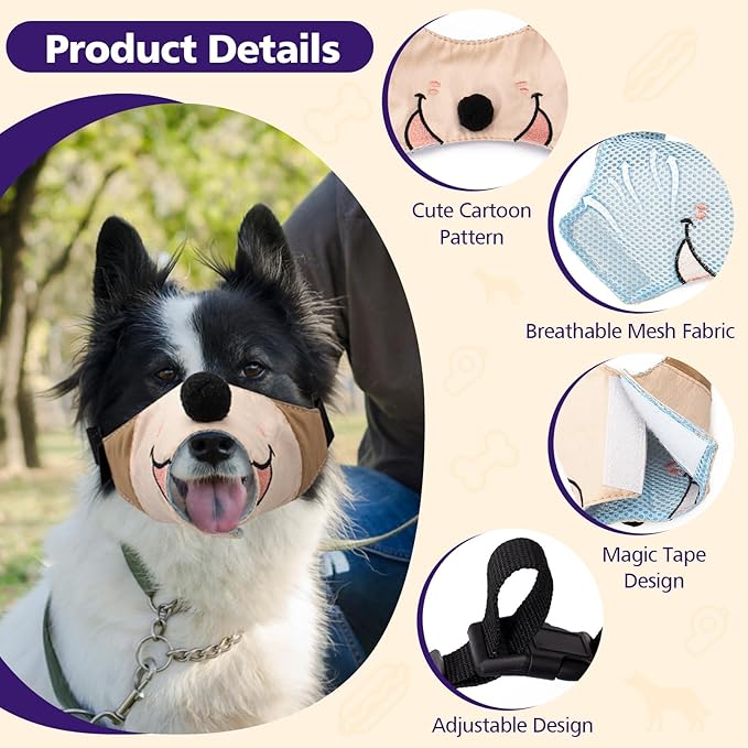 Dog Muzzles Anti Barking Adjustable Muzzle Breathable Dog Mouth Cover Gentle Cloth Dog Muzzle Cute Funny Dog Muzzles