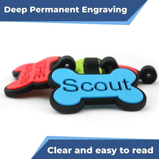 Silicone dog tag cat tag multi-color double-sided blank tag bone shape pet anti-loss identity nameplate,Dog Tags, Soundless Pet Tag, Personalized Silent Tag Engraved for Pets with Cute Custom Designs, for Dogs and Cats, (Bone)