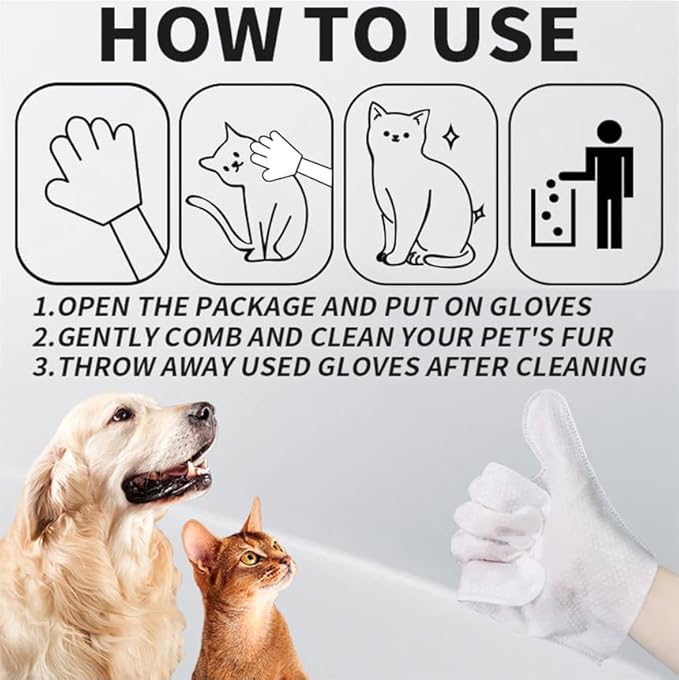 Cleaning Glove for Dog and Cat, Wipes Gloves for Dog and Cat Fur Face, Ear, Eye, Paws Cleaning Wipes Pet Wash Free Gloves, Grooming Wipes for Pet No Rinse Thick Dog Wipes Gloves (6 PC)