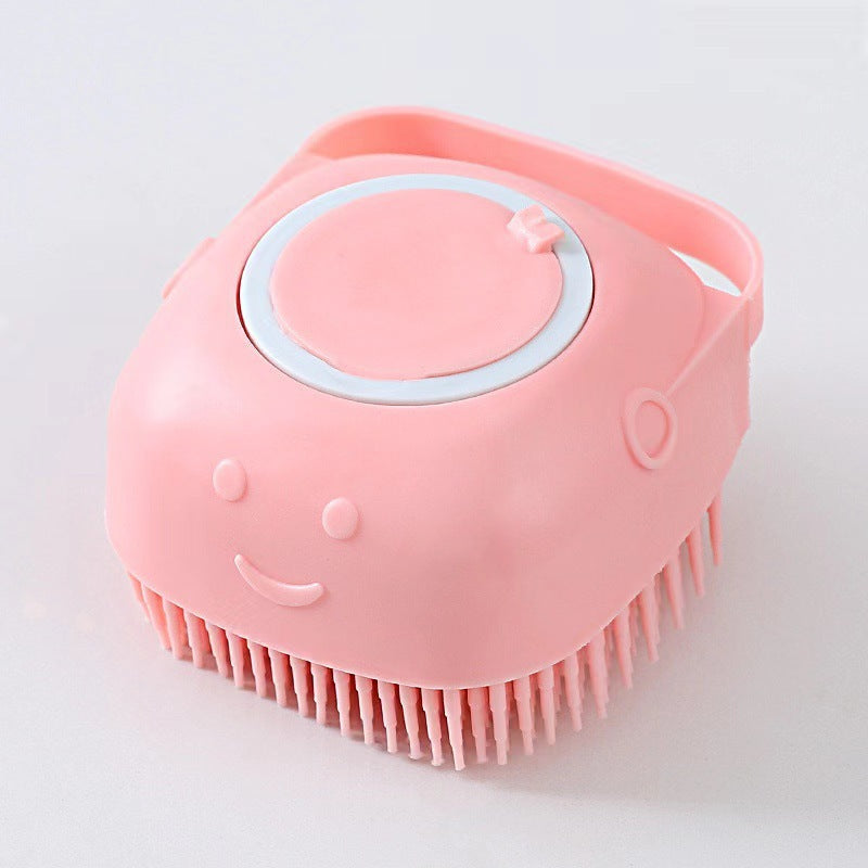 Pet Grooming Bath Massage Brush with Soap and Shampoo Dispenser Soft Silicone Bristle for Long Short Haired Dogs Cats Shower