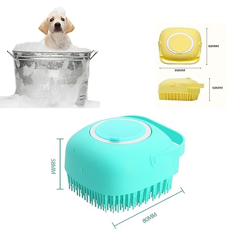 Pet Grooming Bath Massage Brush with Soap and Shampoo Dispenser Soft Silicone Bristle for Long Short Haired Dogs Cats Shower