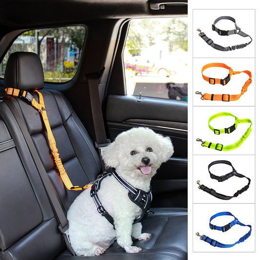 Universal 2-in 1 Retractable Car Seat Belt Designed for Pet with Adjustable Elastic Bungee Dog Leash [Compatible with Headrest and Seat Belt Clip]