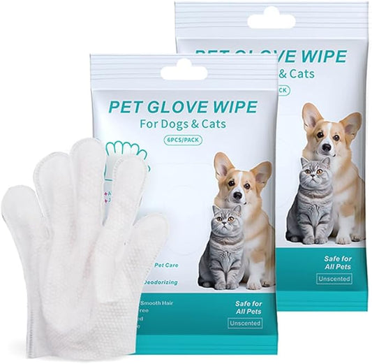 Cleaning Glove for Dog and Cat, Wipes Gloves for Dog and Cat Fur Face, Ear, Eye, Paws Cleaning Wipes Pet Wash Free Gloves, Grooming Wipes for Pet No Rinse Thick Dog Wipes Gloves (6 PC)