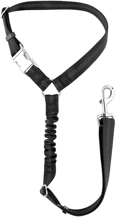 Universal 2-in 1 Retractable Car Seat Belt Designed for Pet with Adjustable Elastic Bungee Dog Leash [Compatible with Headrest and Seat Belt Clip]