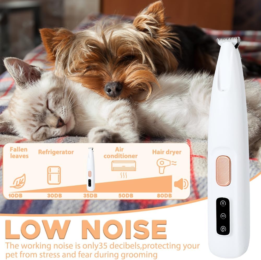 Pet MicroPrecision Trimmer, Multifunctional Pet Hair Clippers Waterproof Rechargeable Pet Shaver with LED Light(1PC), White