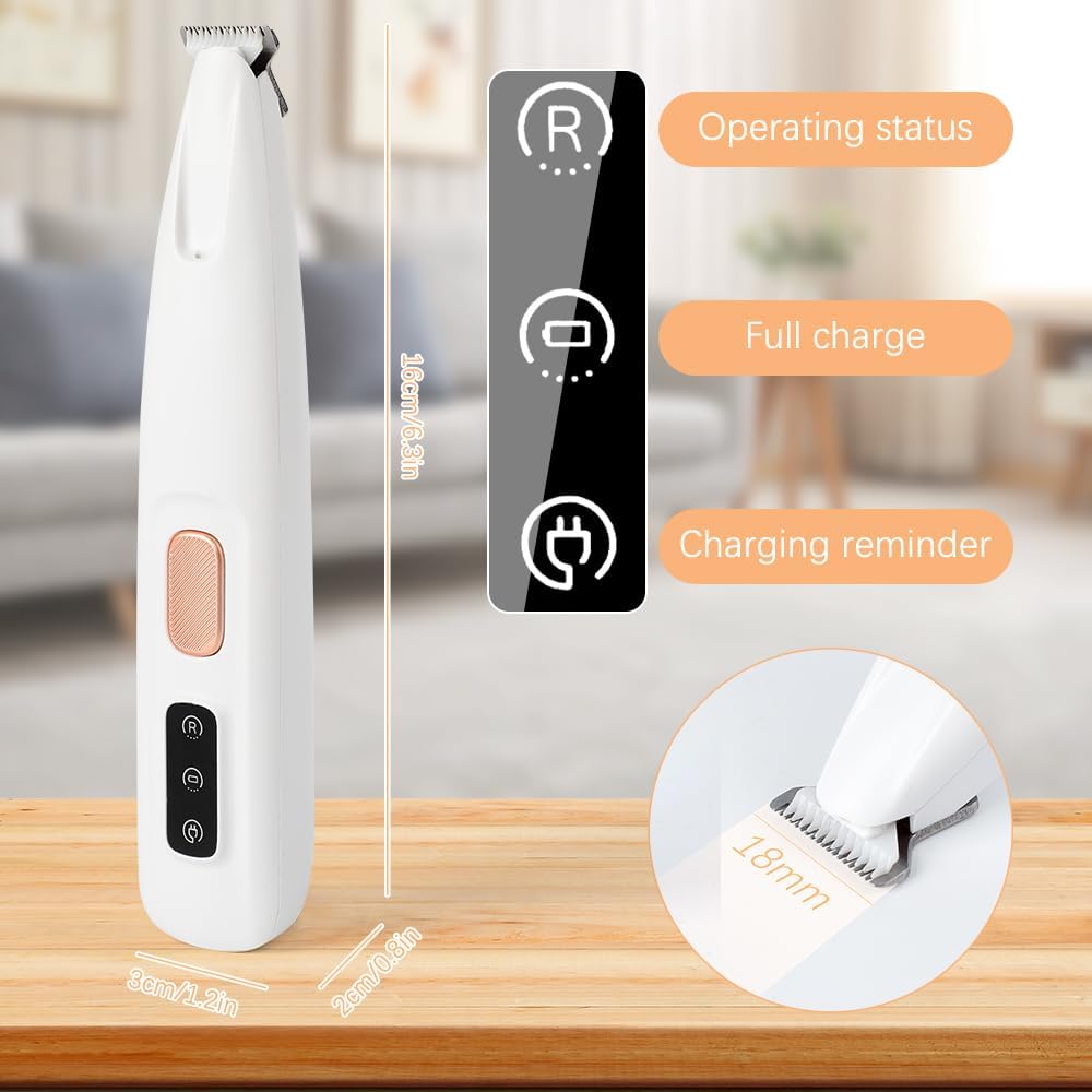 Pet MicroPrecision Trimmer, Multifunctional Pet Hair Clippers Waterproof Rechargeable Pet Shaver with LED Light(1PC), White